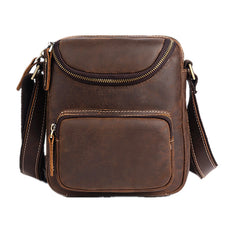 Brown Small Leather Men's Vertical Side Bag Best Vertical iPad Messenger Bag For Men