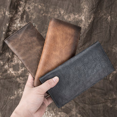 Vintage Brown Long Wallet Leather Mens Bifold Long Wallet Slim Long Wallet For Men - iwalletsmen
