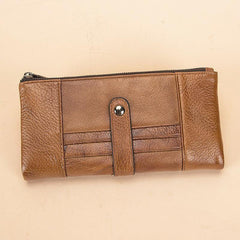 Brown Leather Long Wallet for Men Bifold Checkbook Wallet Card Holders Wallet For Men - iwalletsmen