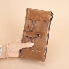 Brown Leather Long Wallet for Men Bifold Checkbook Wallet Card Holders Wallet For Men - iwalletsmen
