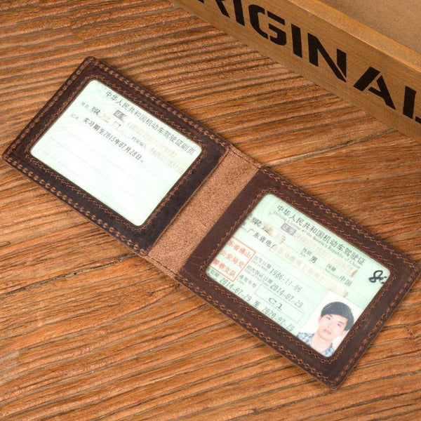 Brown Cool Leather Mens Card Holder Front Pocket Wallet Black License Wallet for Men - iwalletsmen