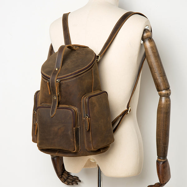 Brown Business Mens Leather 12-inches Computer Backpacks Cool Travel Backpacks School Backpacks for men - iwalletsmen