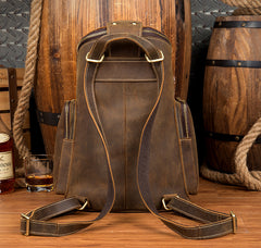 Brown Business Mens Leather 12-inches Computer Backpacks Cool Travel Backpacks School Backpacks for men - iwalletsmen