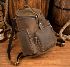 Brown Business Mens Leather 12-inches Computer Backpacks Cool Travel Backpacks School Backpacks for men - iwalletsmen