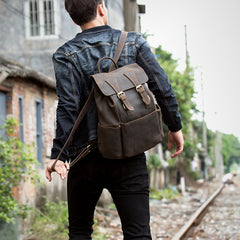 Brown Mens Leather 15 inches Computer Backpacks Black Cool Travel Backpacks Laptop School Backpack for men - iwalletsmen