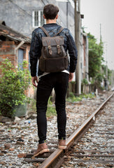 Brown Mens Leather 15 inches Computer Backpacks Black Cool Travel Backpacks Laptop School Backpack for men - iwalletsmen
