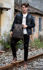 Brown Mens Leather 15 inches Computer Backpacks Black Cool Travel Backpacks Laptop School Backpack for men - iwalletsmen