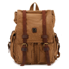 Brown CANVAS Mens Fashion Khaki 16'' Large Travel Bag College Backpack Hiking Backpack For Men - iwalletsmen