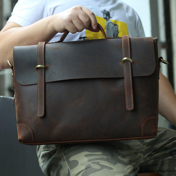 Brown Leather Men's Professional Briefcase 14‘’ Laptop Handbag Business Bag For Men - iwalletsmen