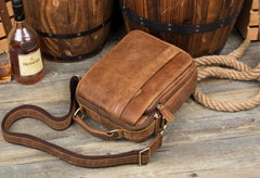 Casual Brown  Leather 10 inches Small Vertical Messenger Bag Crossbody Side Bag for Men - iwalletsmen