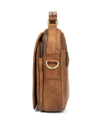 Casual Brown  Leather 10 inches Small Vertical Messenger Bag Crossbody Side Bag for Men - iwalletsmen