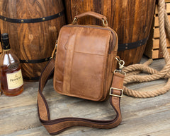 Casual Brown  Leather 10 inches Small Vertical Messenger Bag Crossbody Side Bag for Men - iwalletsmen