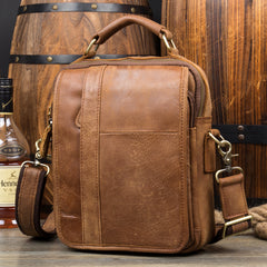 Casual Brown  Leather 10 inches Small Vertical Messenger Bag Crossbody Side Bag for Men - iwalletsmen