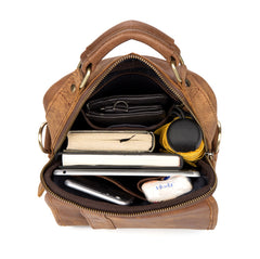 Casual Brown  Leather 10 inches Small Vertical Messenger Bag Crossbody Side Bag for Men - iwalletsmen