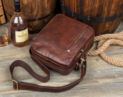 Casual Brown Leather Courier Bag 10 inches Vertical Small Messenger Bags Postman Bag for Men - iwalletsmen