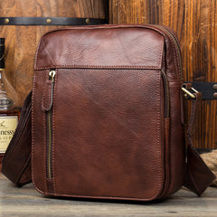 Casual Brown Leather Courier Bag 10 inches Vertical Small Messenger Bags Postman Bag for Men - iwalletsmen