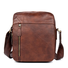 Casual Brown Leather Courier Bag 10 inches Vertical Small Messenger Bags Postman Bag for Men - iwalletsmen