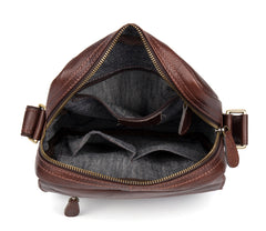 Casual Brown Leather Courier Bag 10 inches Vertical Small Messenger Bags Postman Bag for Men - iwalletsmen