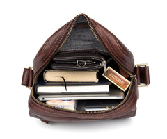 Casual Brown Leather Courier Bag 10 inches Vertical Small Messenger Bags Postman Bag for Men - iwalletsmen