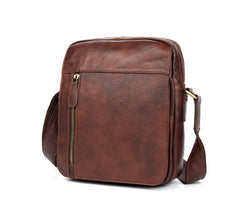 Casual Brown Leather Courier Bag 10 inches Vertical Small Messenger Bags Postman Bag for Men - iwalletsmen