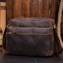 Casual Coffee Leather 10 inches Small Courier Bag Messenger Bags Postman Bags for Men - iwalletsmen