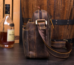 Casual Coffee Leather 10 inches Small Courier Bag Messenger Bags Postman Bags for Men - iwalletsmen