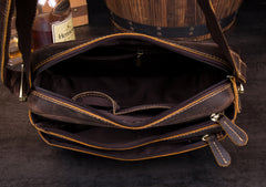Casual Coffee Leather 10 inches Small Courier Bag Messenger Bags Postman Bags for Men - iwalletsmen