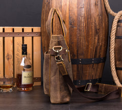 Casual Brown Leather 15 inches Laptop Briefcase Work Side Bag Work Handbag for Men - iwalletsmen