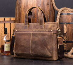 Casual Brown Leather 15 inches Laptop Briefcase Work Side Bag Work Handbag for Men - iwalletsmen