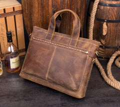 Casual Brown Leather 15 inches Laptop Briefcase Work Side Bag Work Handbag for Men - iwalletsmen