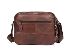 Casual Dark Brown Leather 8 inches Small Messenger Bag Side Bag Postman Bag for Men - iwalletsmen