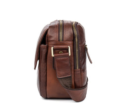 Casual Dark Brown Leather 8 inches Small Messenger Bag Side Bag Postman Bag for Men - iwalletsmen