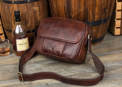 Casual Dark Brown Leather 8 inches Small Messenger Bag Side Bag Postman Bag for Men - iwalletsmen
