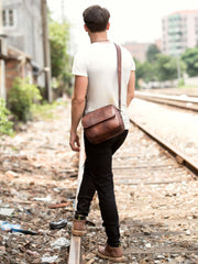 Casual Dark Brown Leather 8 inches Small Messenger Bag Side Bag Postman Bag for Men - iwalletsmen
