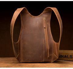 Cool Brown Leather Mens 13 inches Sport Backpack School Backpack Travel Backpack for Men - iwalletsmen
