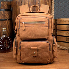 Brown Casual Leather Mens 13 inches Travel Backpacks Computer Backpack for Men - iwalletsmen
