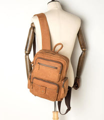 Brown Casual Leather Mens 13 inches Travel Backpacks Computer Backpack for Men - iwalletsmen