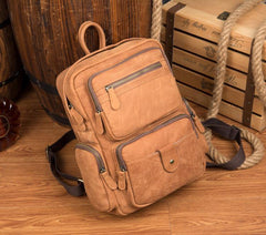 Brown Casual Leather Mens 13 inches Travel Backpacks Computer Backpack for Men - iwalletsmen