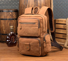 Brown Casual Leather Mens 13 inches Travel Backpacks Computer Backpack for Men - iwalletsmen
