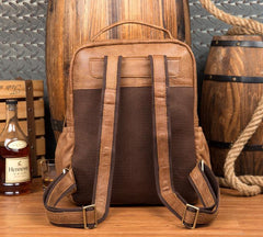Casual Brown Leather Mens 14 inches Travel School Backpacks Computer Backpack for Men - iwalletsmen