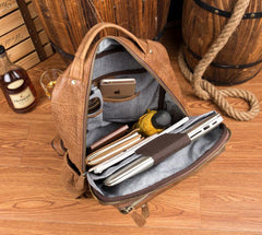 Casual Brown Leather Mens 14 inches Travel School Backpacks Computer Backpack for Men - iwalletsmen