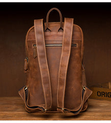Casual Brown Large Leather Mens 15 inches Travel Backpack Computer Backpack School Backpack for Men - iwalletsmen