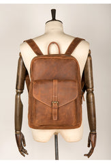 Casual Brown Large Leather Mens 15 inches Travel Backpack Computer Backpack School Backpack for Men - iwalletsmen