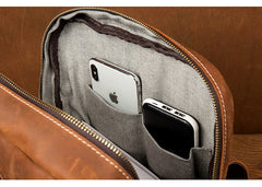 Casual Brown Large Leather Mens 15 inches Travel Backpack Computer Backpack School Backpack for Men - iwalletsmen