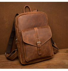 Casual Brown Large Leather Mens 15 inches Travel Backpack Computer Backpack School Backpack for Men - iwalletsmen