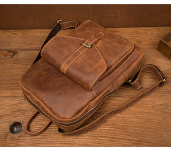 Casual Brown Large Leather Mens 15 inches Travel Backpack Computer Backpack School Backpack for Men - iwalletsmen