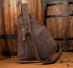 Casual Brown Leather Mens Sling Packs Sling Bag Chest Bag One Shoulder Backpack for Men - iwalletsmen