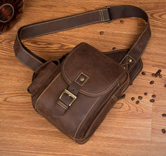 Casual Brown Leather Mens Sling Packs Sling Bag Chest Bag One Shoulder Backpack for Men - iwalletsmen