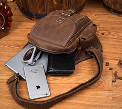 Casual Brown Leather Mens Sling Packs Sling Bag Chest Bag One Shoulder Backpack for Men - iwalletsmen