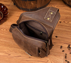 Casual Brown Leather Mens Sling Packs Sling Bag Chest Bag One Shoulder Backpack for Men - iwalletsmen